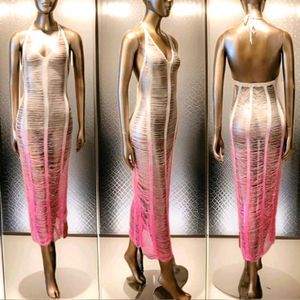 NWT Sexy Gradient Hollow Out Knitted Halter Neck Sweater Dress Sz S